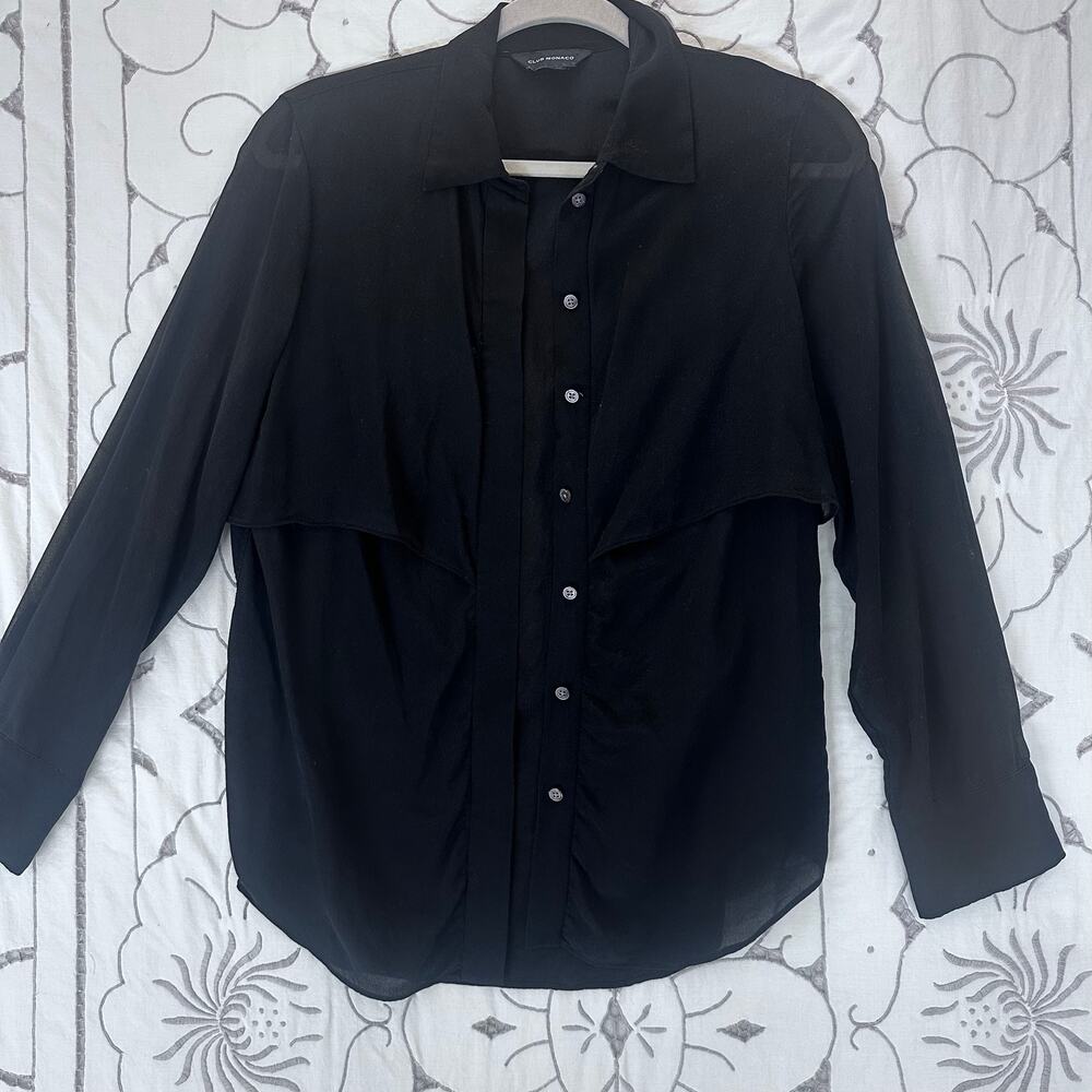 CLUB MONACO Black Sheer Button Front Blouse – Women’s Small